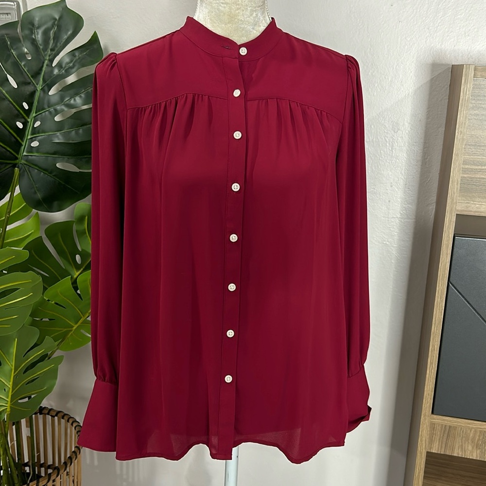 Loft Mandarin Collar Full Button Front lightweight Blouse